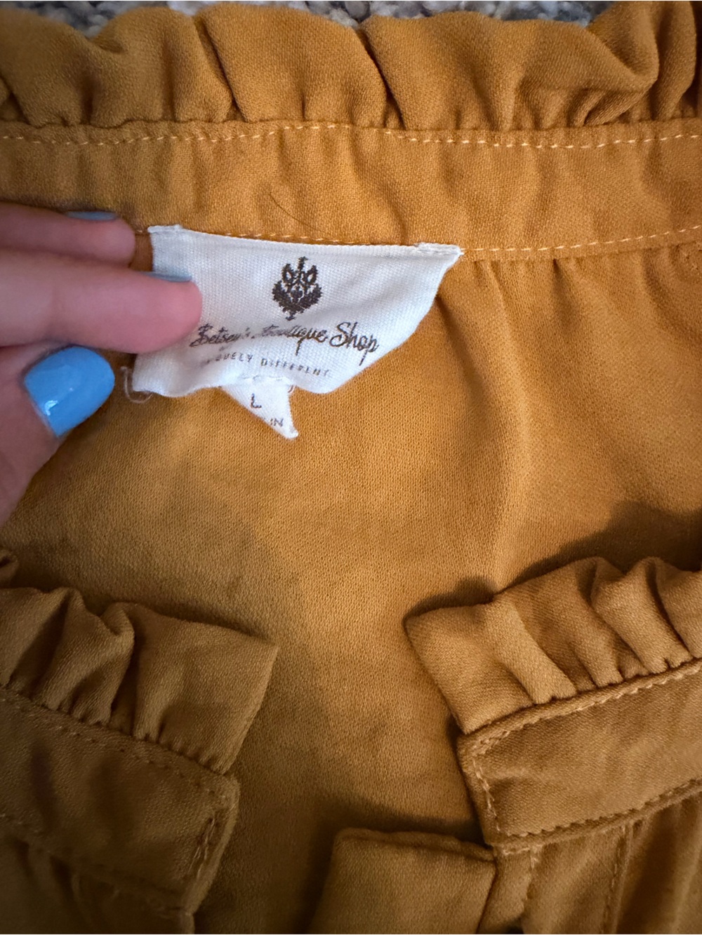Mustard Button-Up Ruffle Neck Blouse - Picture 2 of 2